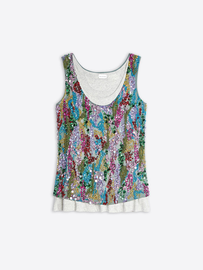 Multicolored sequin tank top on a white background - Dries Van Noten