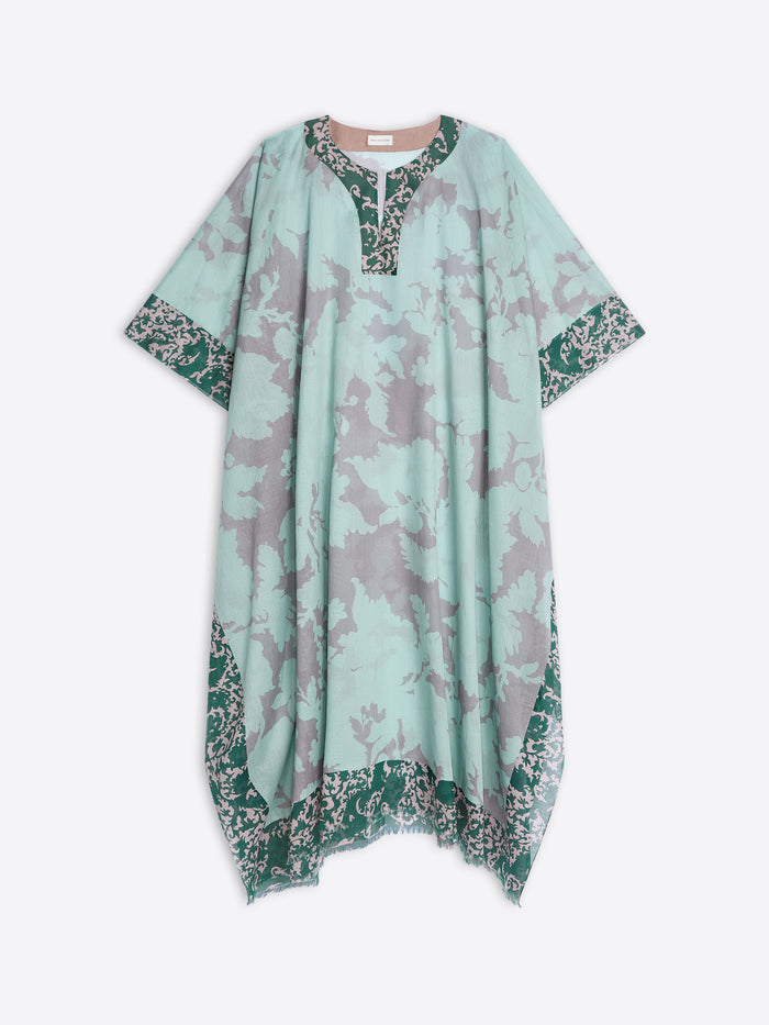 Light blue dress with floral patterns on a white background