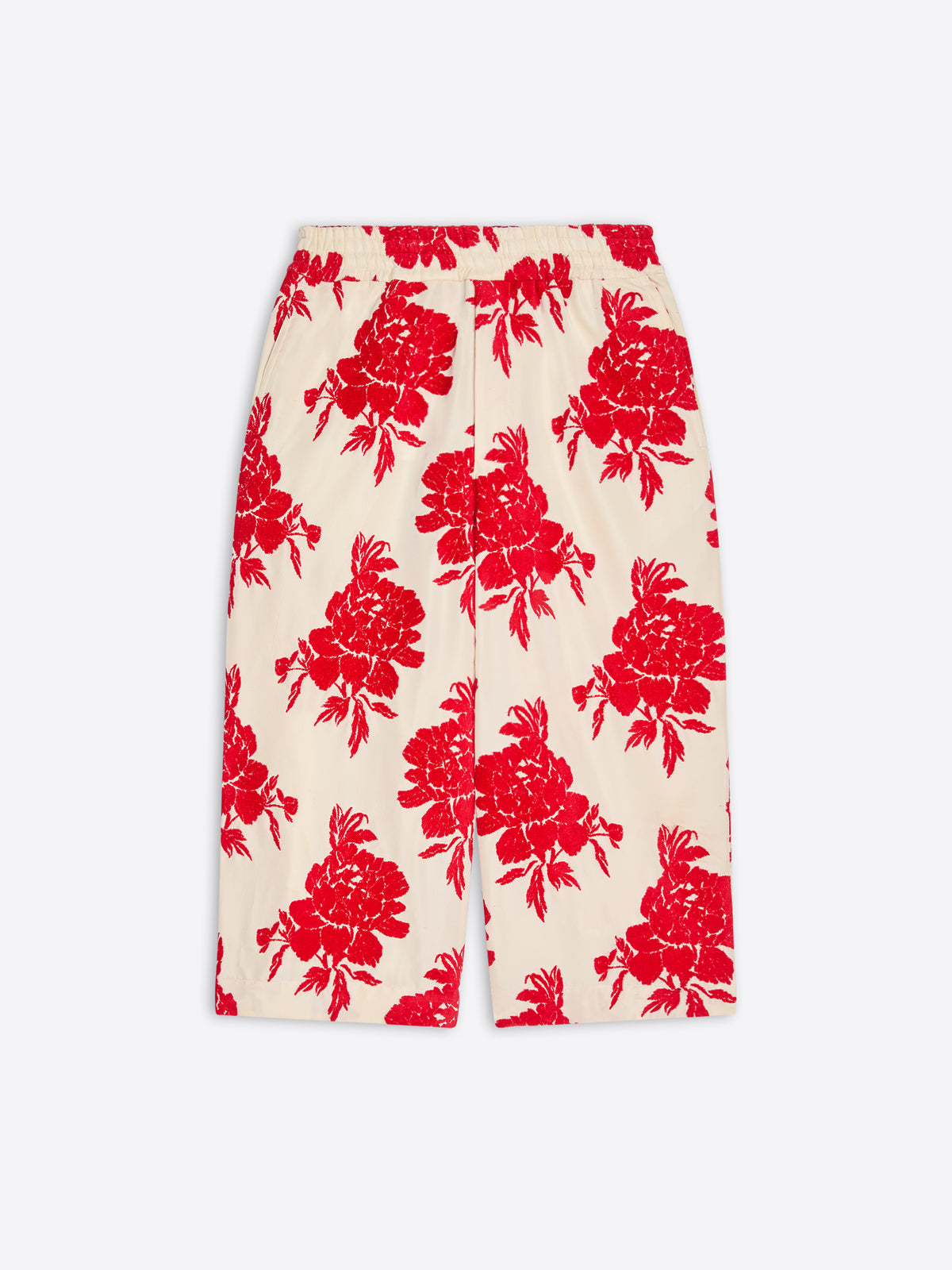 Red floral patterned pants on a white background - Dries Van Noten