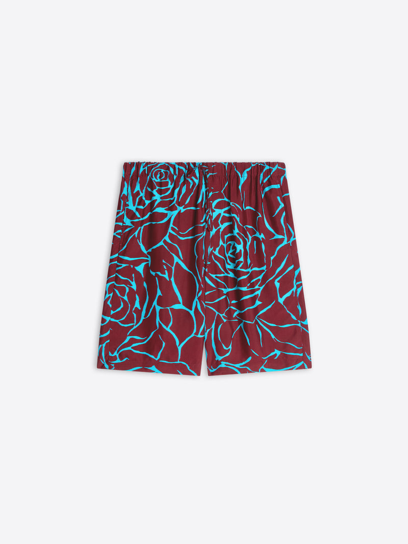 Maroon shorts with blue floral pattern on a white background - Dries Van Noten
