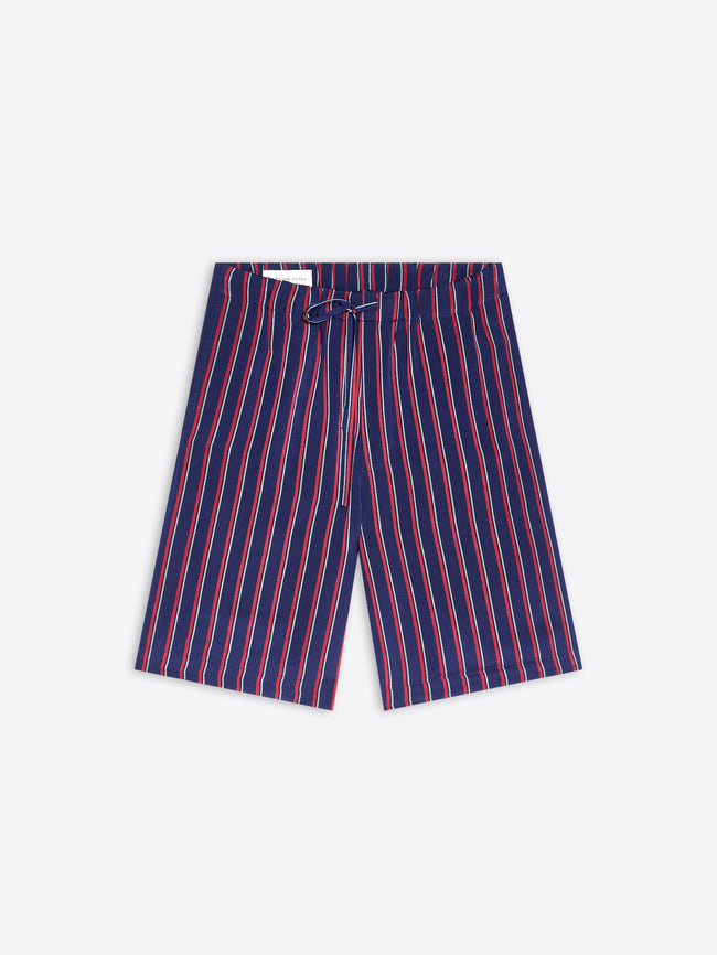 Blue and red striped pants on a white background
