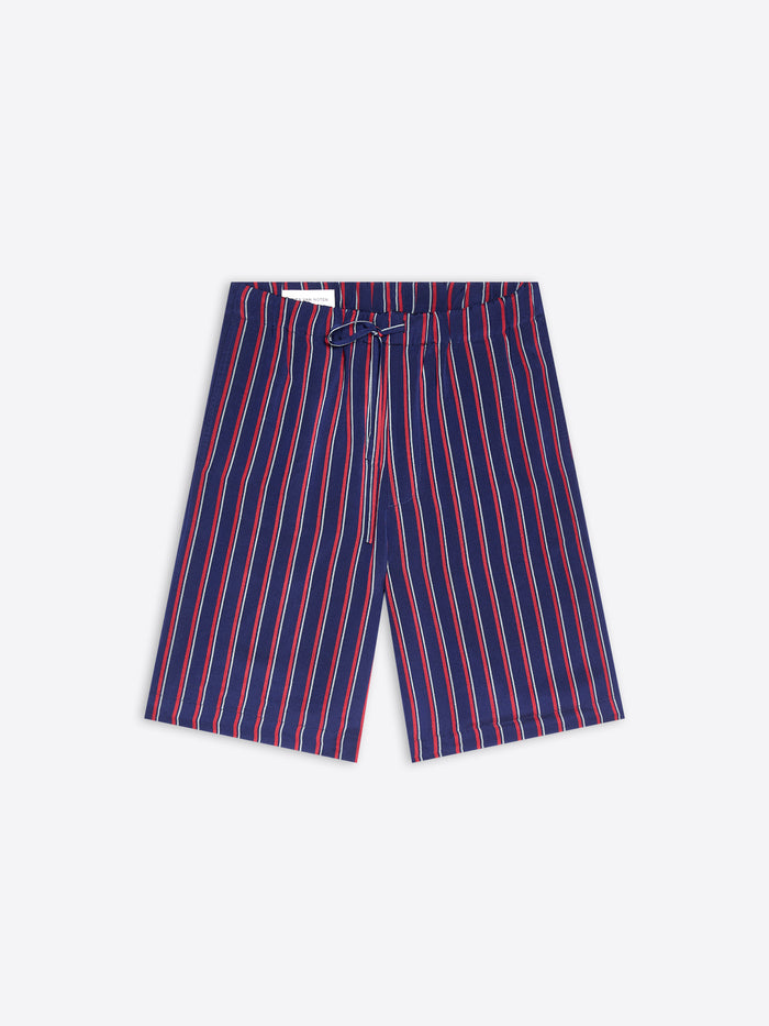 Blue and red striped pants on a white background