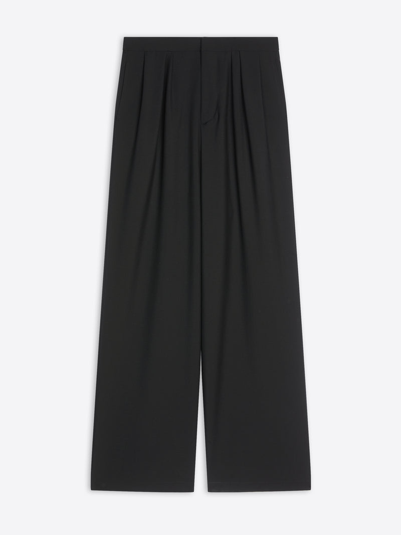 Black wide-leg pants on a white background