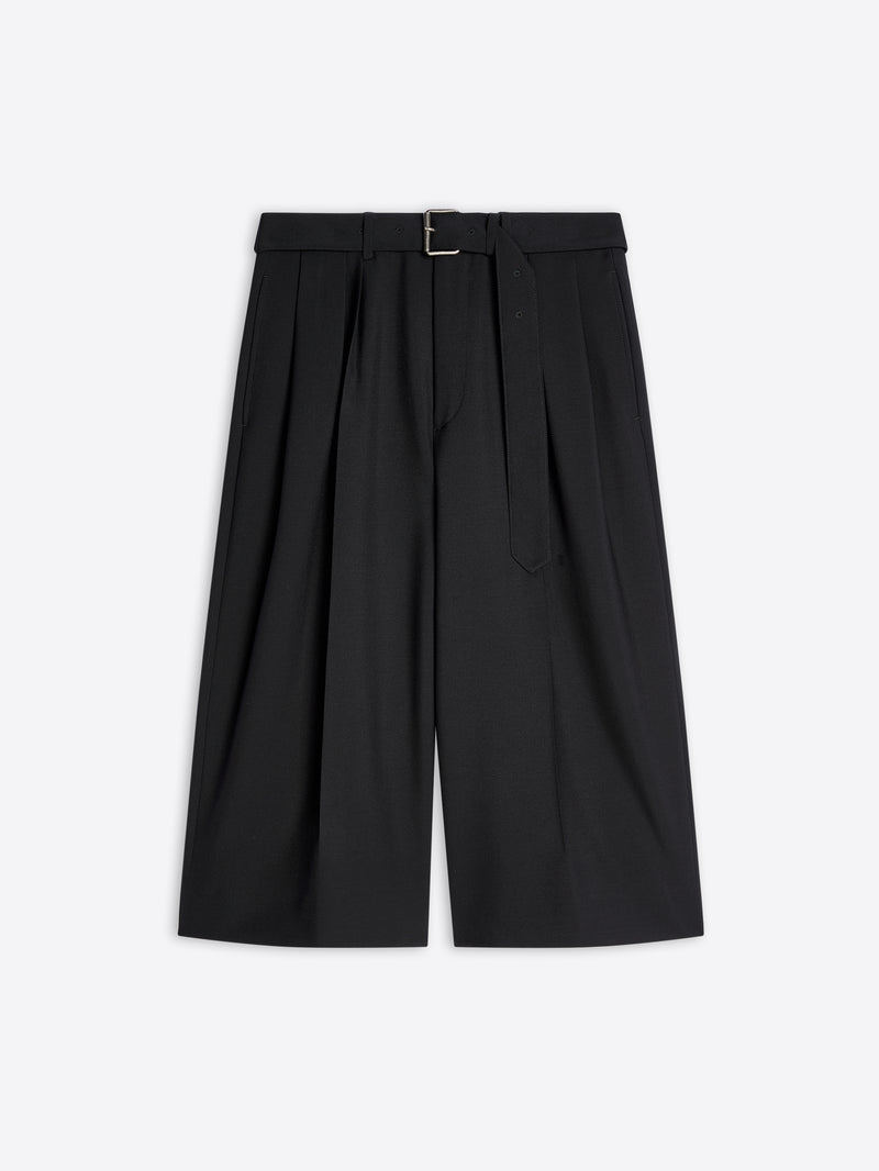 Black pleated pants on a white background