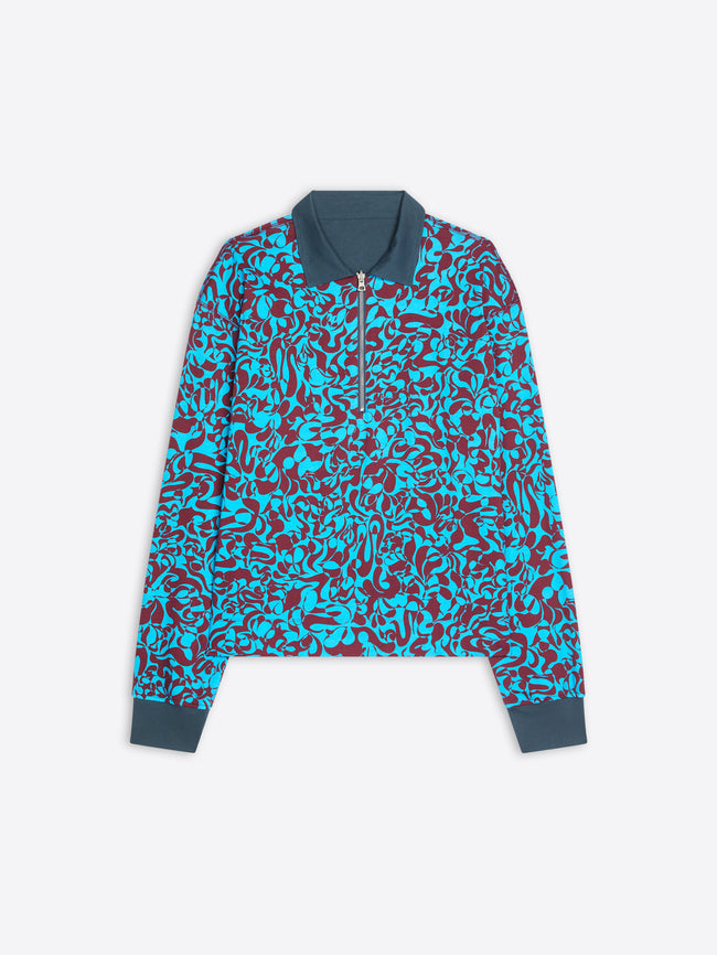 Sweatshirt with blue and red pattern on a white background