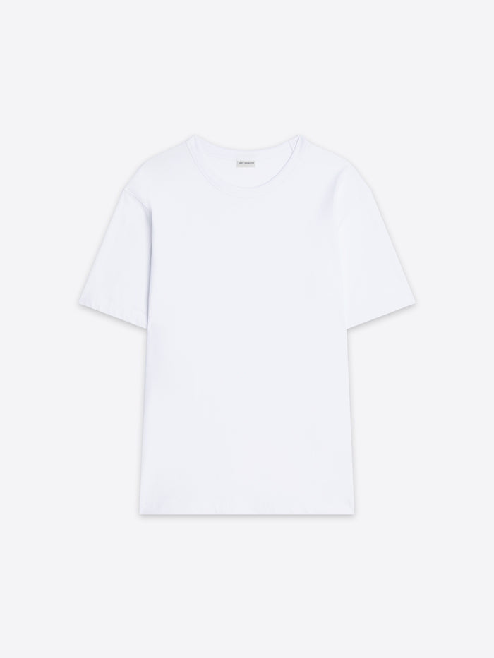 White t-shirt on a light gray background