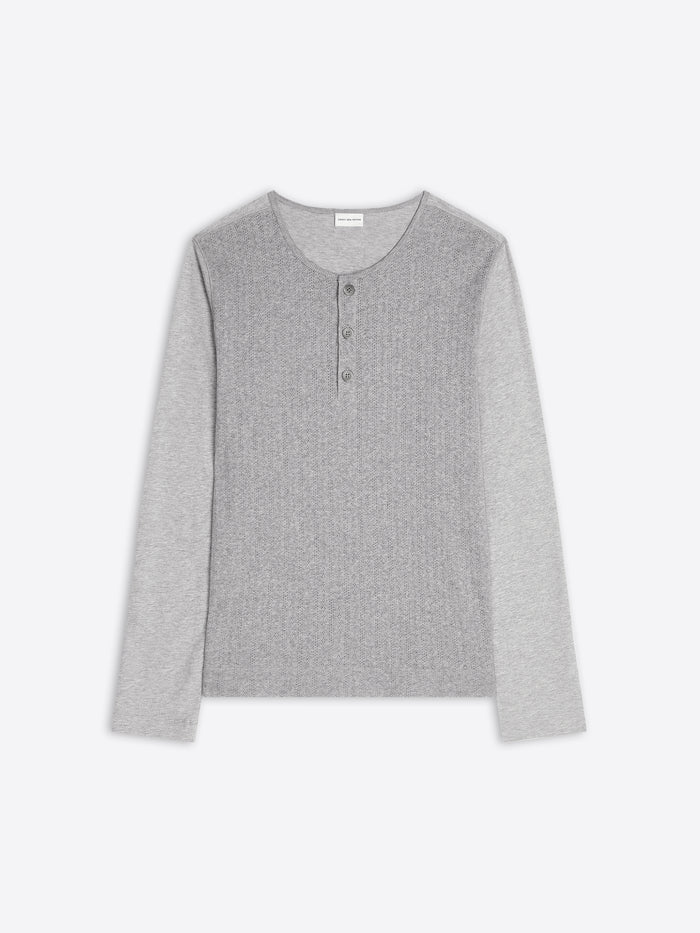 Gray long-sleeve henley shirt on a white background - Dries Van Noten