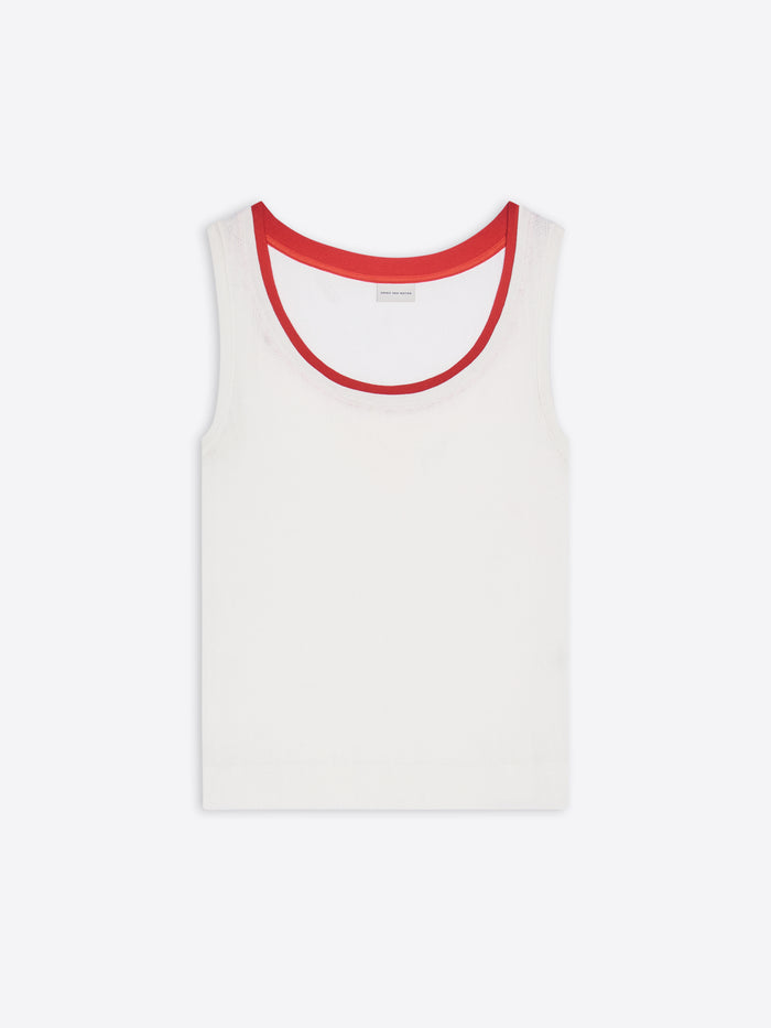 White tank top with red trim on a white background - Dries Van Noten