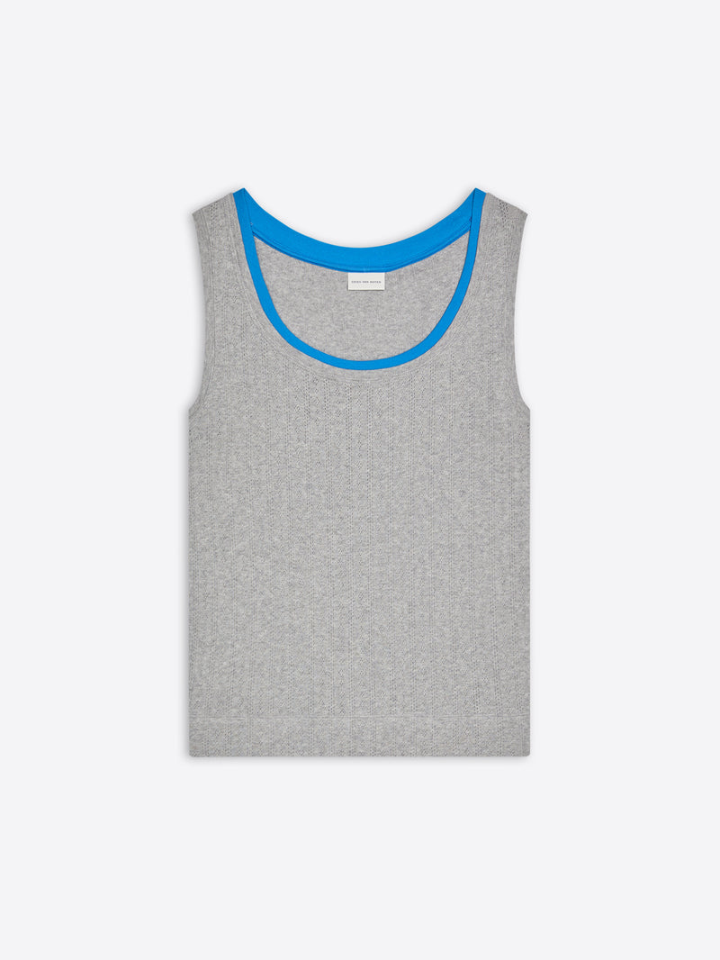 Gray tank top with blue neckline on a white background - Dries Van Noten