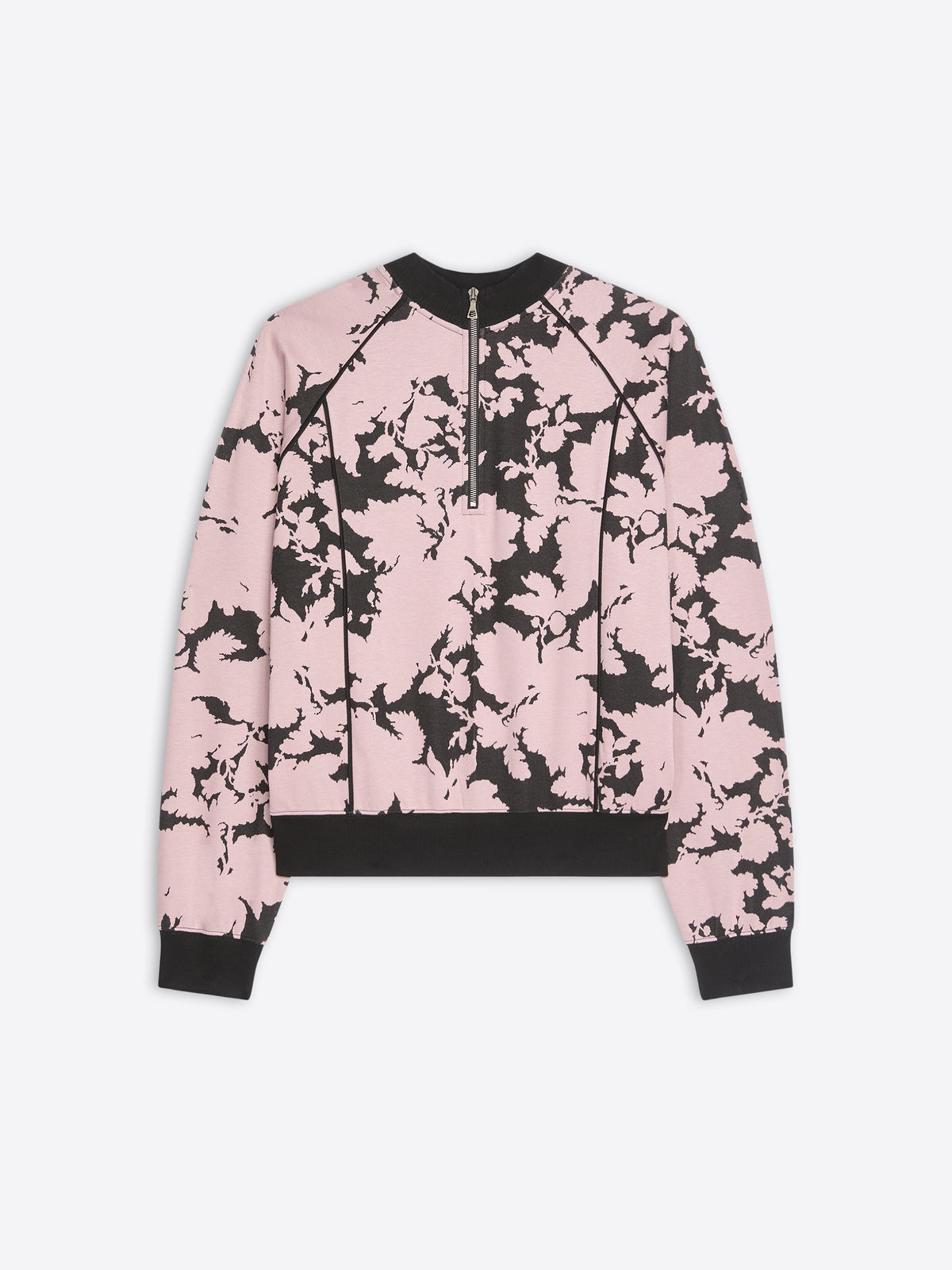 Pink and black floral patterned jacket on a white background