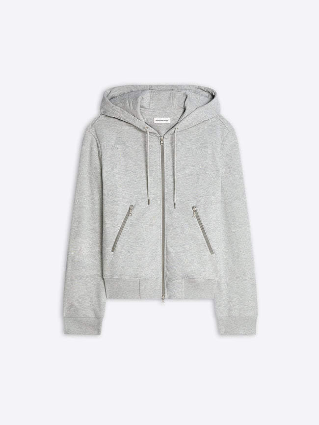 Gray hoodie with zippers on a white background