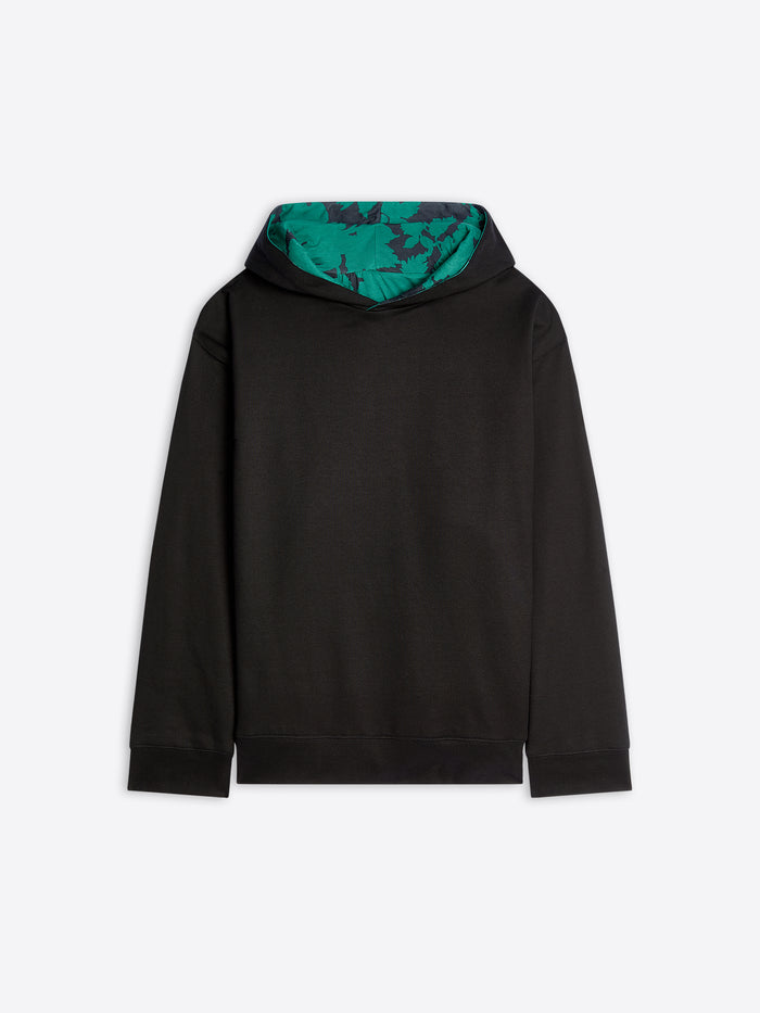 Black hoodie with green hood on a white background - Dries Van Noten