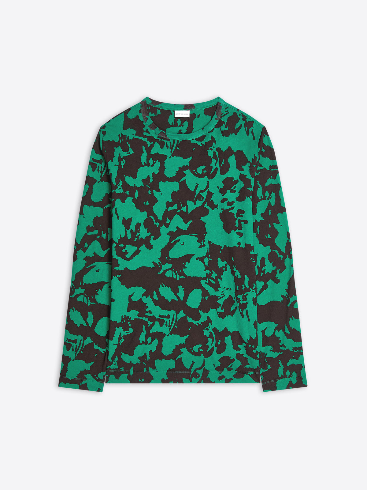 Green camouflage long-sleeve shirt on a white background