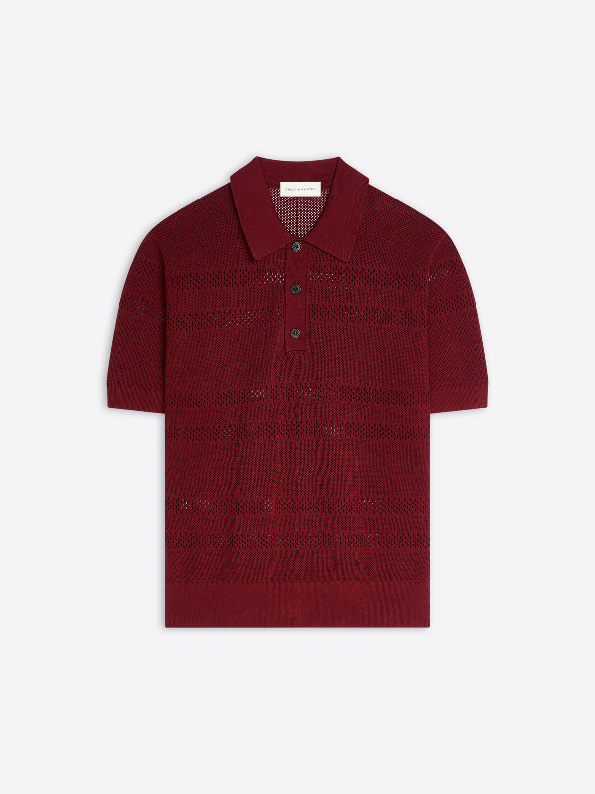 Red knitted polo shirt on a white background