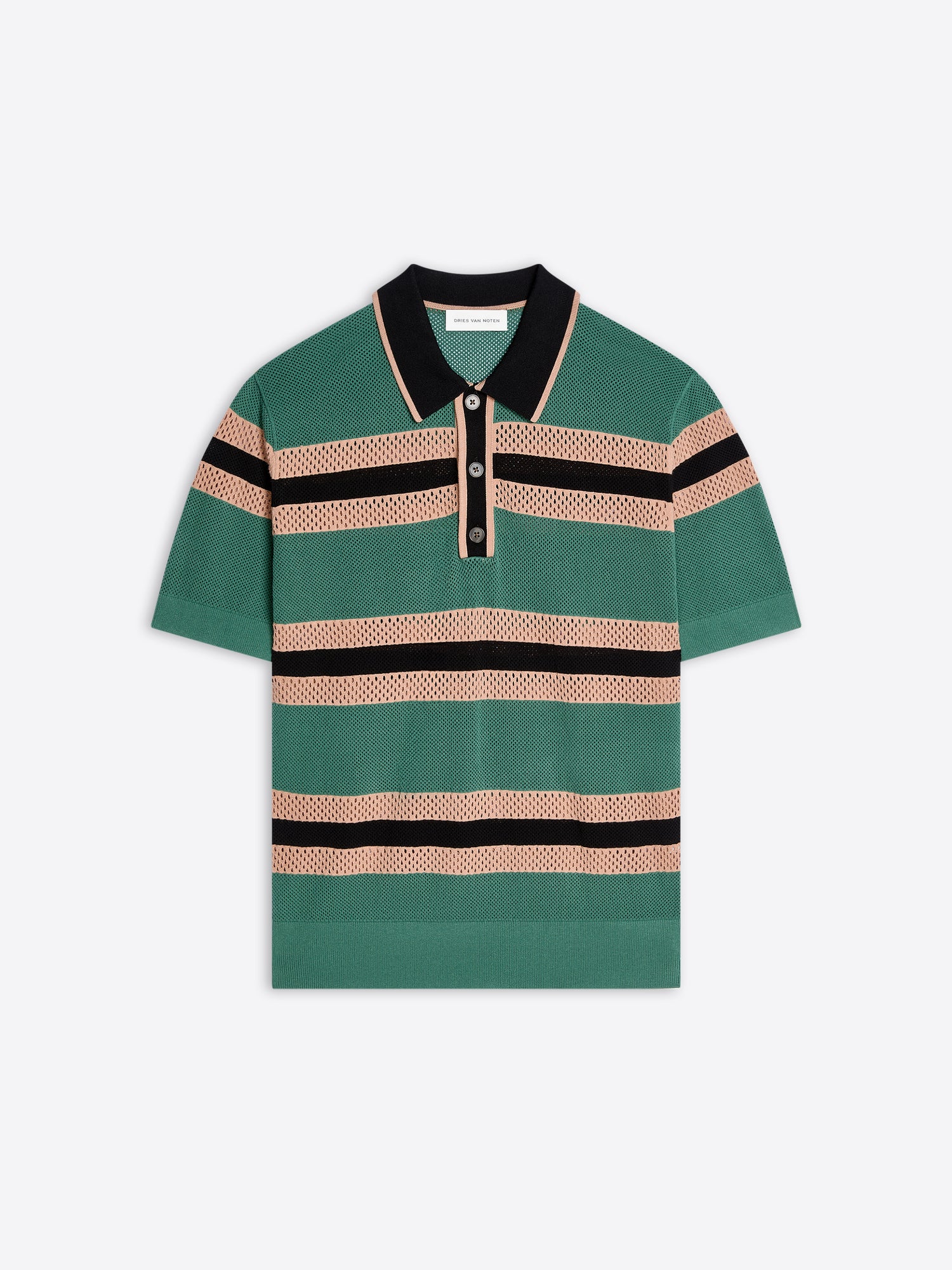 Green and beige striped polo shirt on a white background - Dries Van Noten