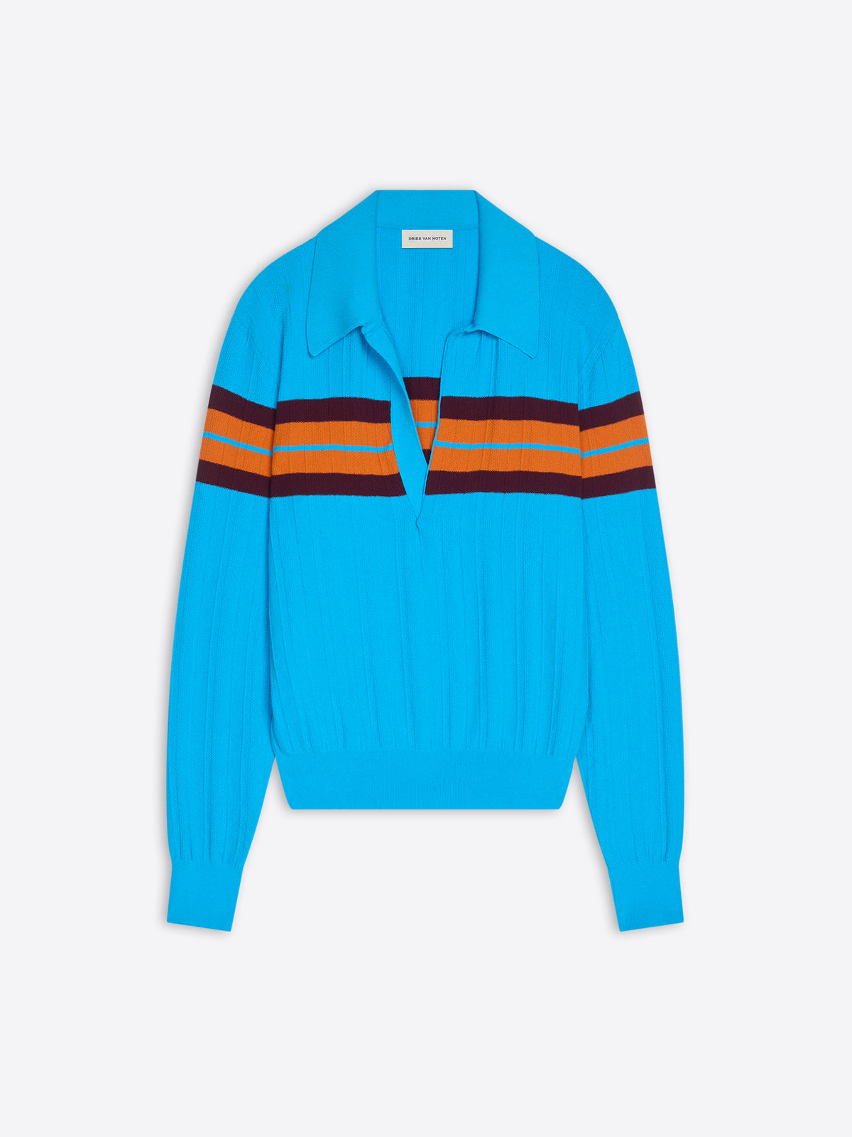 Blue cardigan with colorful stripes on a white background - Dries Van Noten