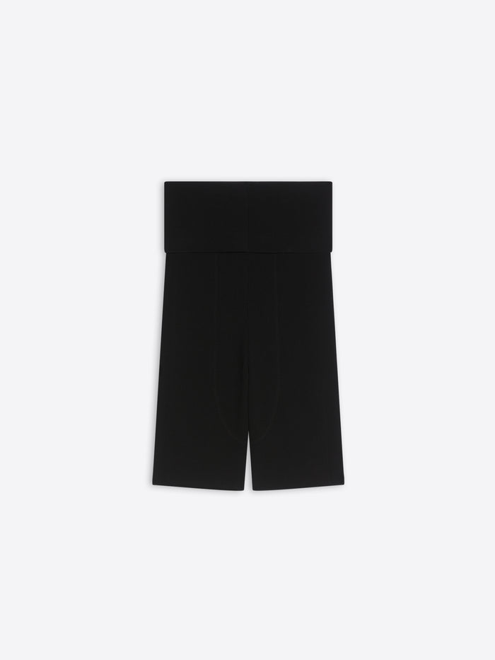 Black high-waisted shorts on a white background