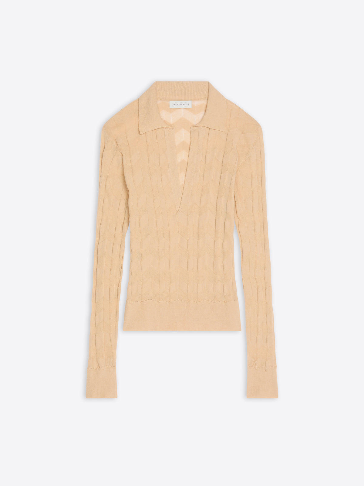 Beige ribbed knit cardigan on a white background - Dries Van Noten