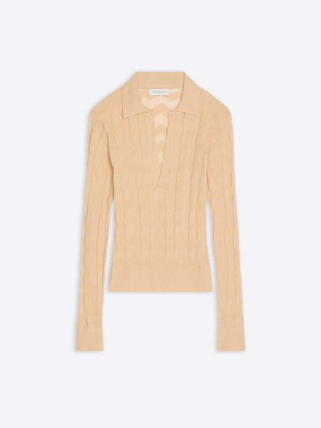 Beige ribbed knit cardigan on a white background - Dries Van Noten