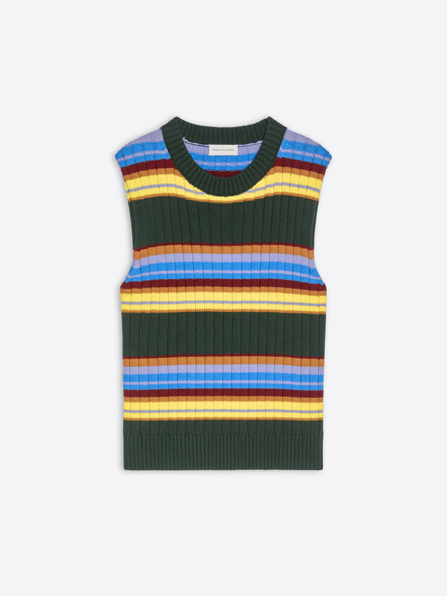 Multicolored striped sleeveless sweater on a white background