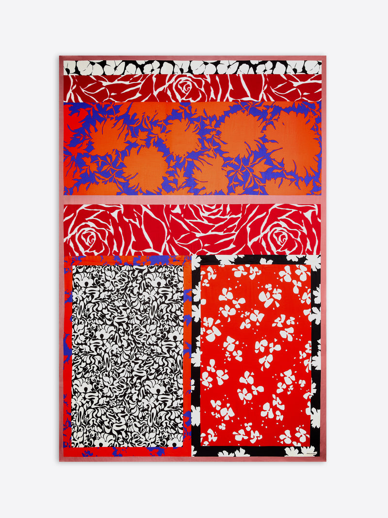 Colorful abstract art piece with geometric patterns on a white background