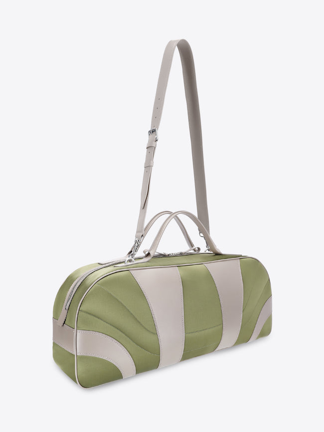 Green and beige striped handbag with a strap on a white background - Dries Van Noten