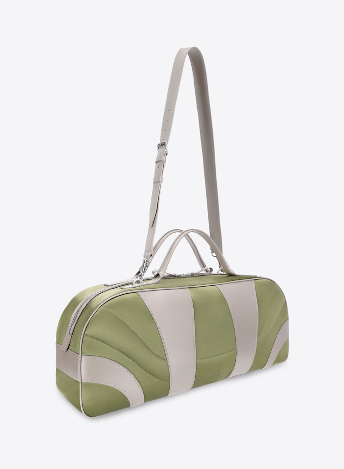 Green and beige striped handbag with a strap on a white background - Dries Van Noten