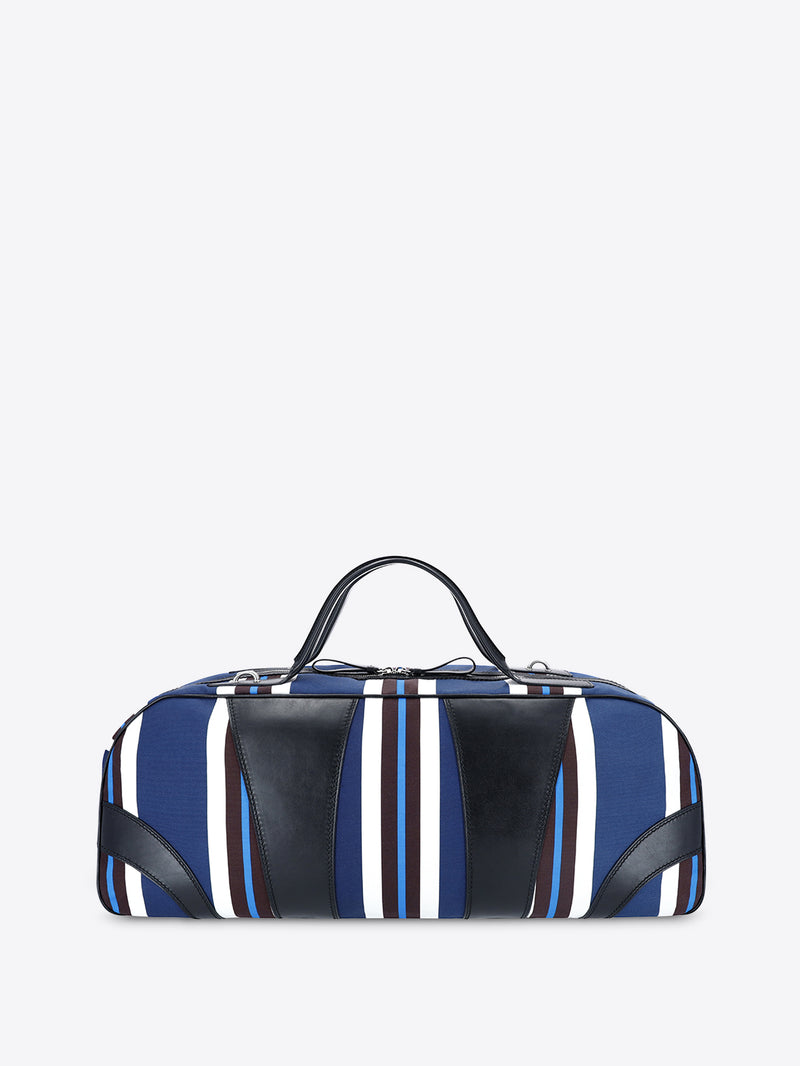 Striped duffel bag with black accents on a white background - Dries Van Noten