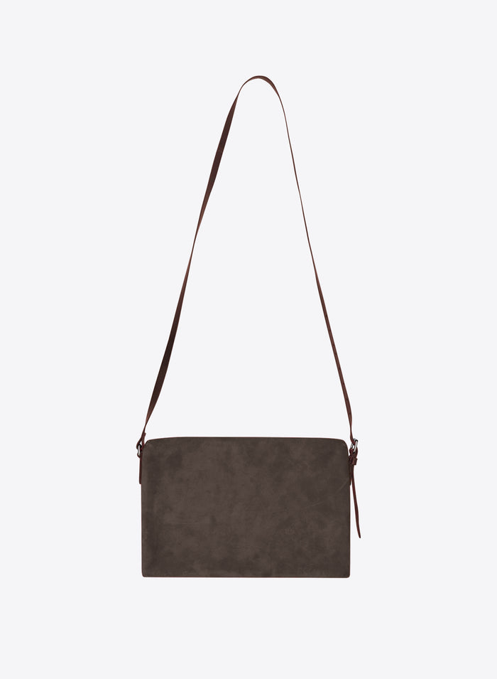 Dark brown leather crossbody bag on a white background - Dries Van Noten
