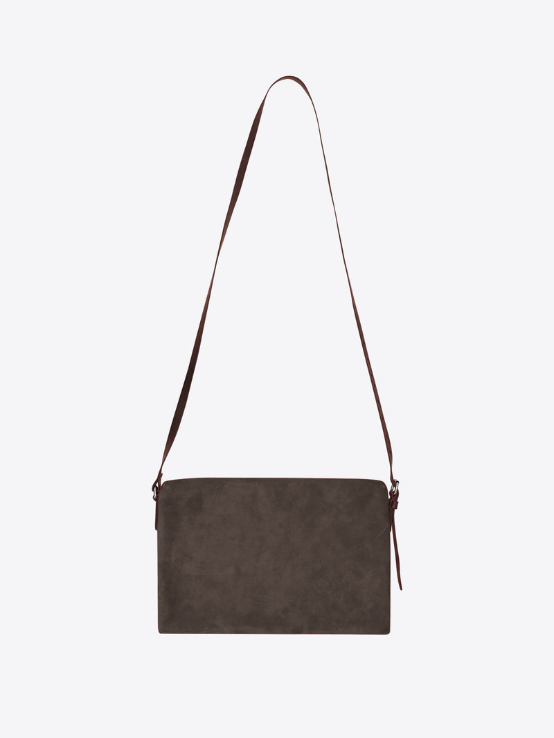 Dark brown leather crossbody bag on a white background - Dries Van Noten