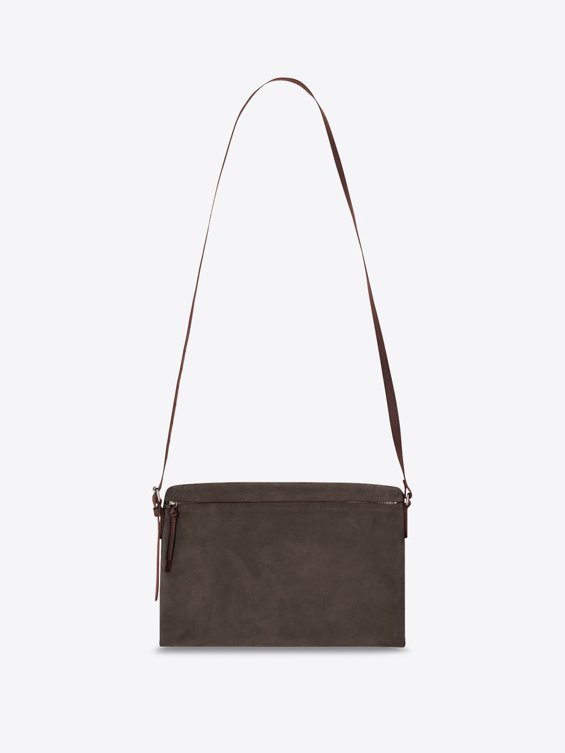 Dark brown shoulder bag with a strap on a white background - Dries Van Noten