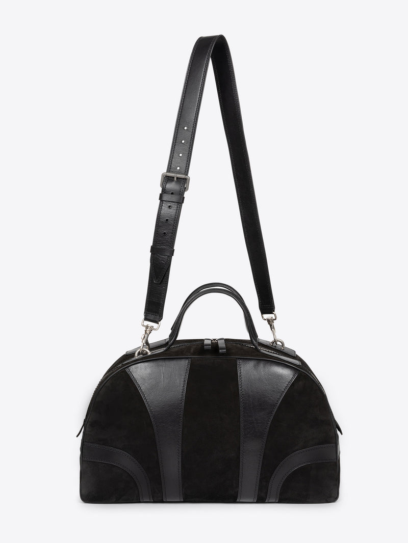 Black leather handbag with a strap on a white background - Dries Van Noten