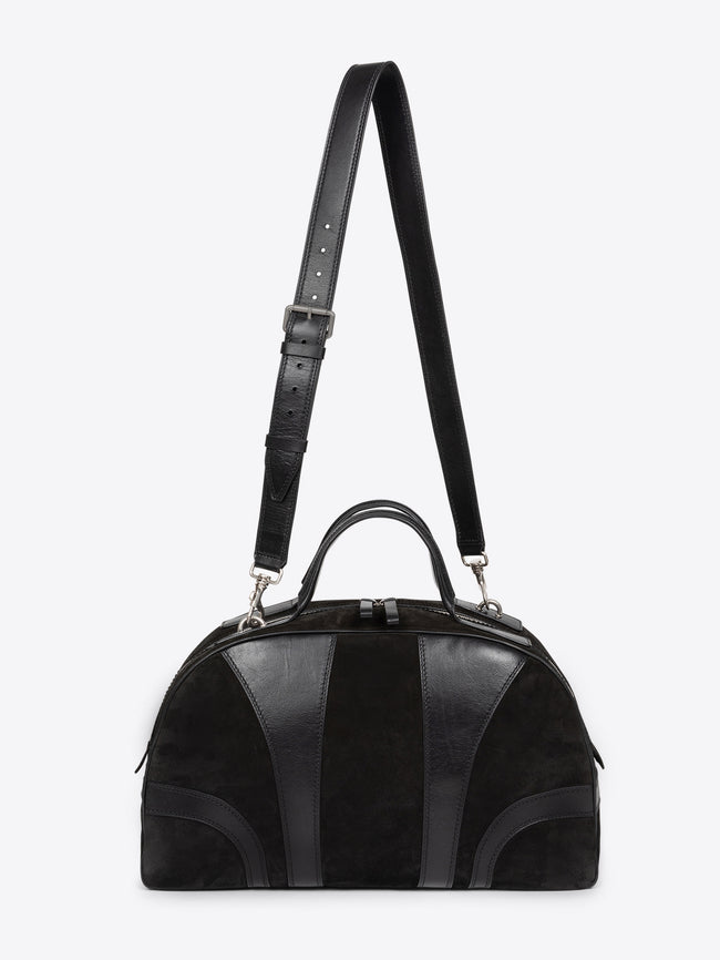 Black leather handbag with a strap on a white background - Dries Van Noten
