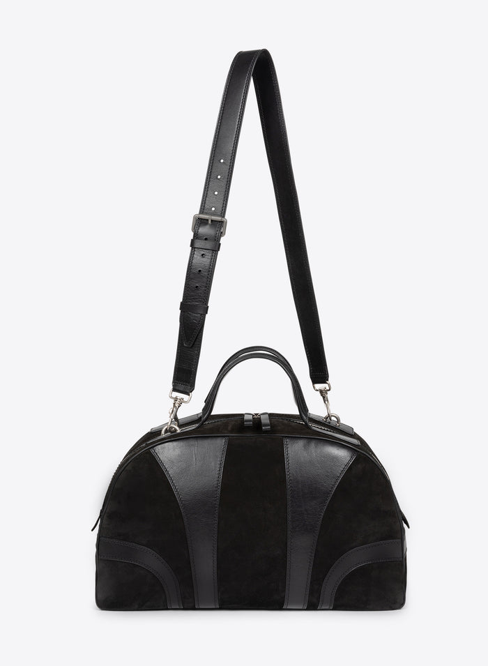 Black leather handbag with a strap on a white background - Dries Van Noten