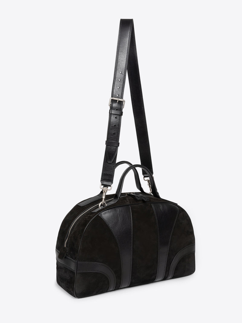 Black leather handbag with a strap on a white background - Dries Van Noten