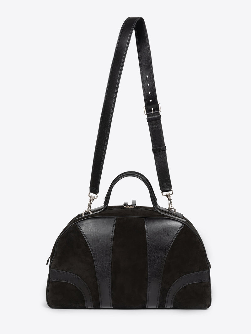 Black leather handbag with a strap on a white background - Dries Van Noten