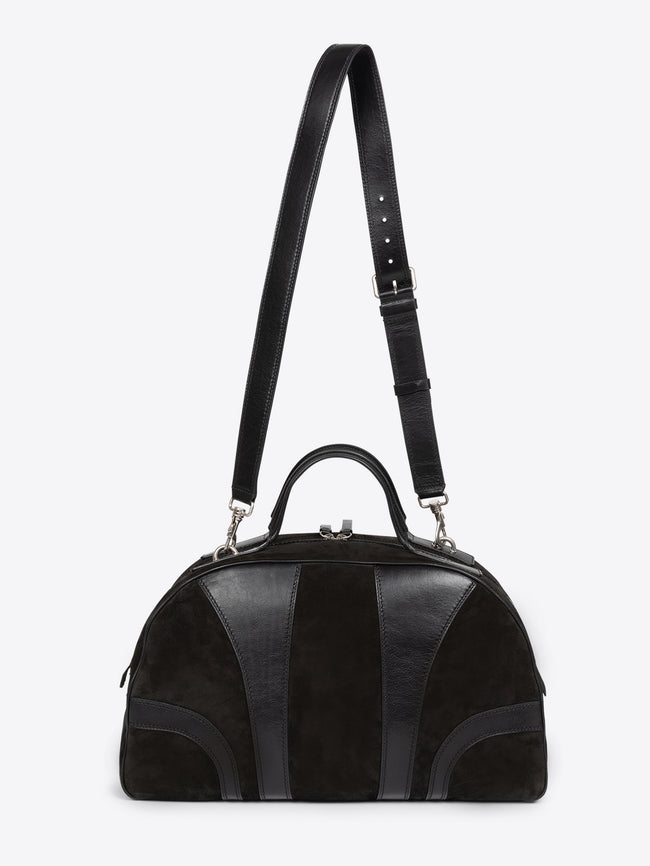 Black leather handbag with a strap on a white background - Dries Van Noten