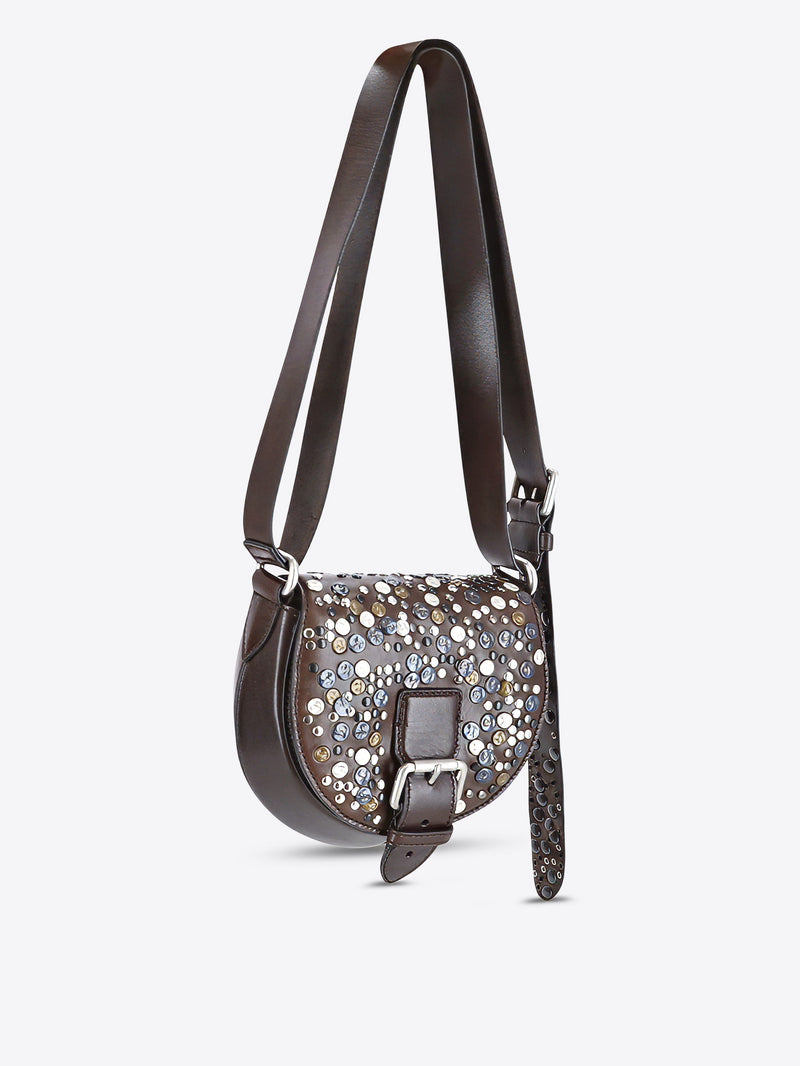Brown handbag with decorative studs on a white background - Dries Van Noten