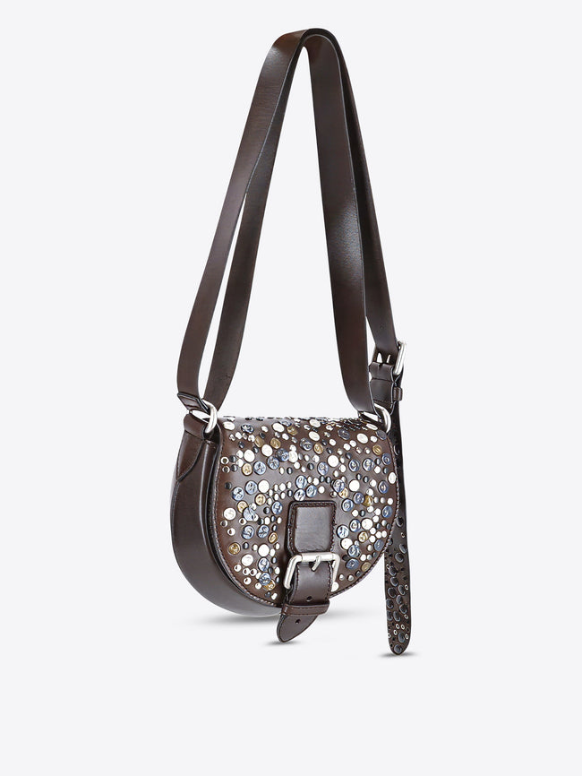 Brown handbag with decorative studs on a white background - Dries Van Noten