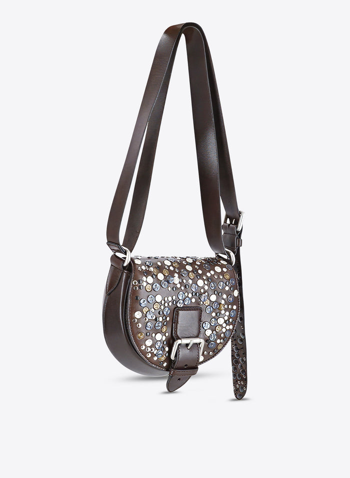 Brown handbag with decorative studs on a white background - Dries Van Noten