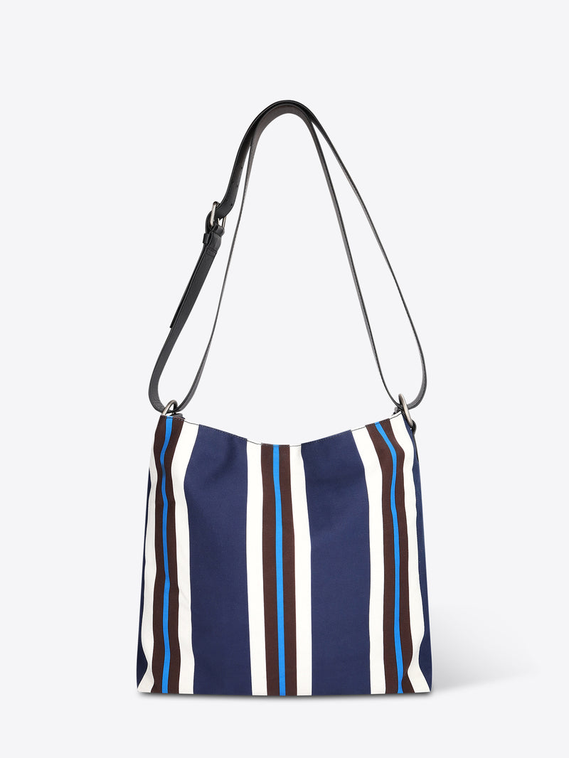 Striped handbag with a black strap on a white background - Dries Van Noten