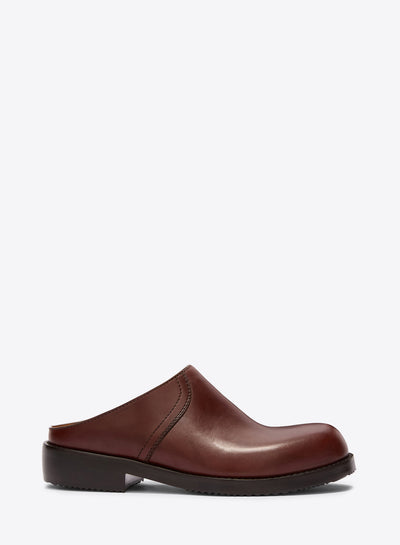 Brown leather clog shoe on a white background - Dries Van Noten