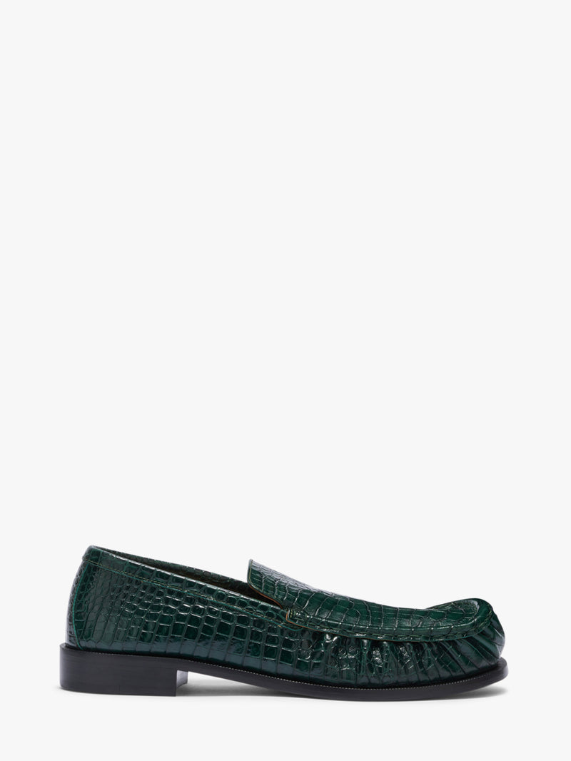 Green loafers with a textured pattern on a white background - Dries Van Noten