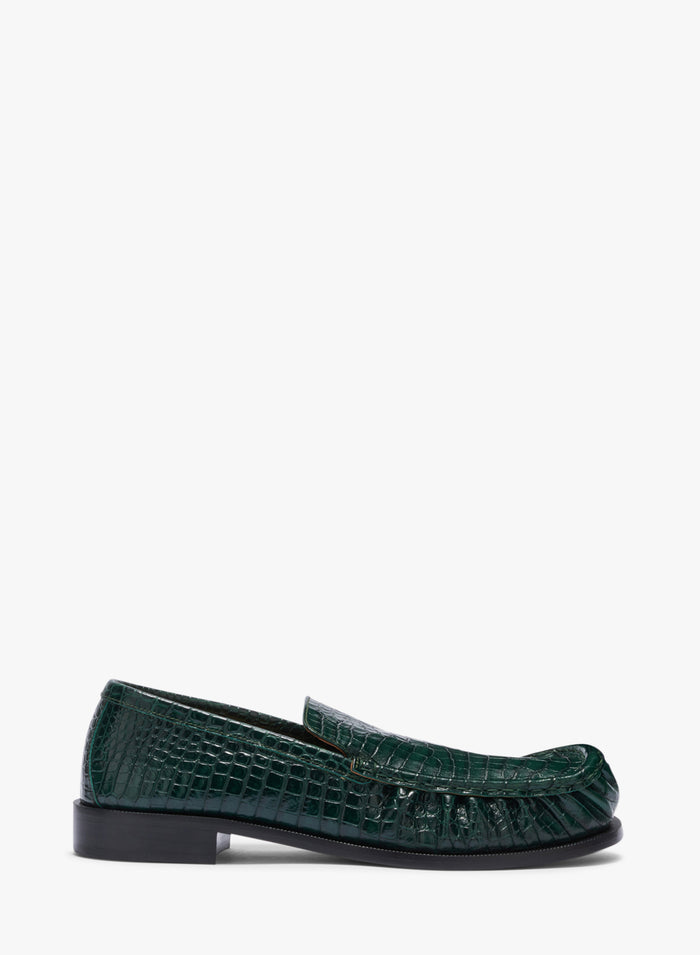 Green loafers with a textured pattern on a white background - Dries Van Noten