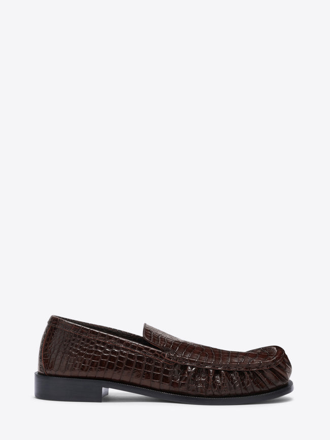 Brown crocodile-textured loafer on a white background - Dries Van Noten