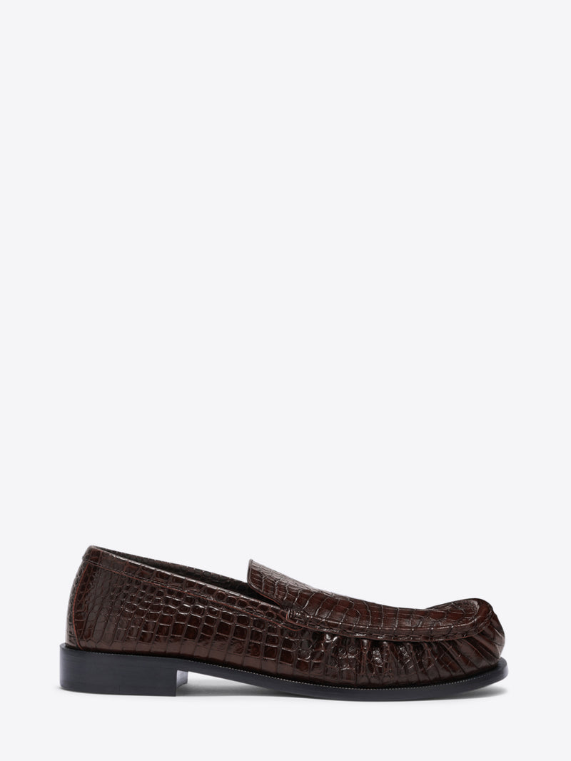 Brown crocodile-textured loafer on a white background - Dries Van Noten