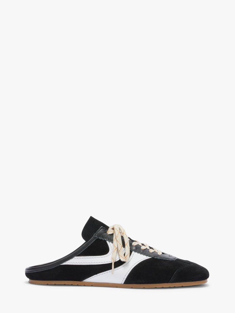 Black and white flat shoe on a white background
