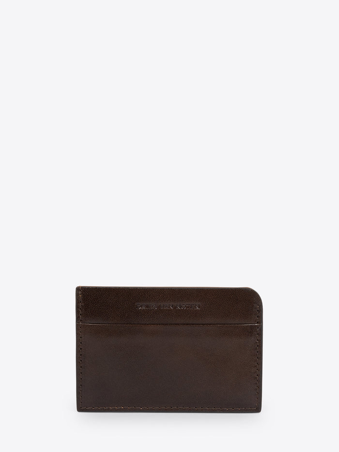 Dark brown leather cardholder on a white background - Dries Van Noten