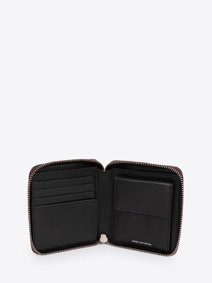 Black leather wallet with open design on a white background - Dries Van Noten