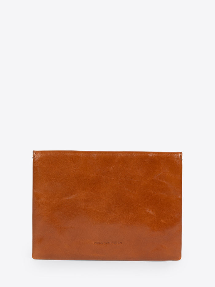 Brown leather pouch on a white background - Dries Van Noten